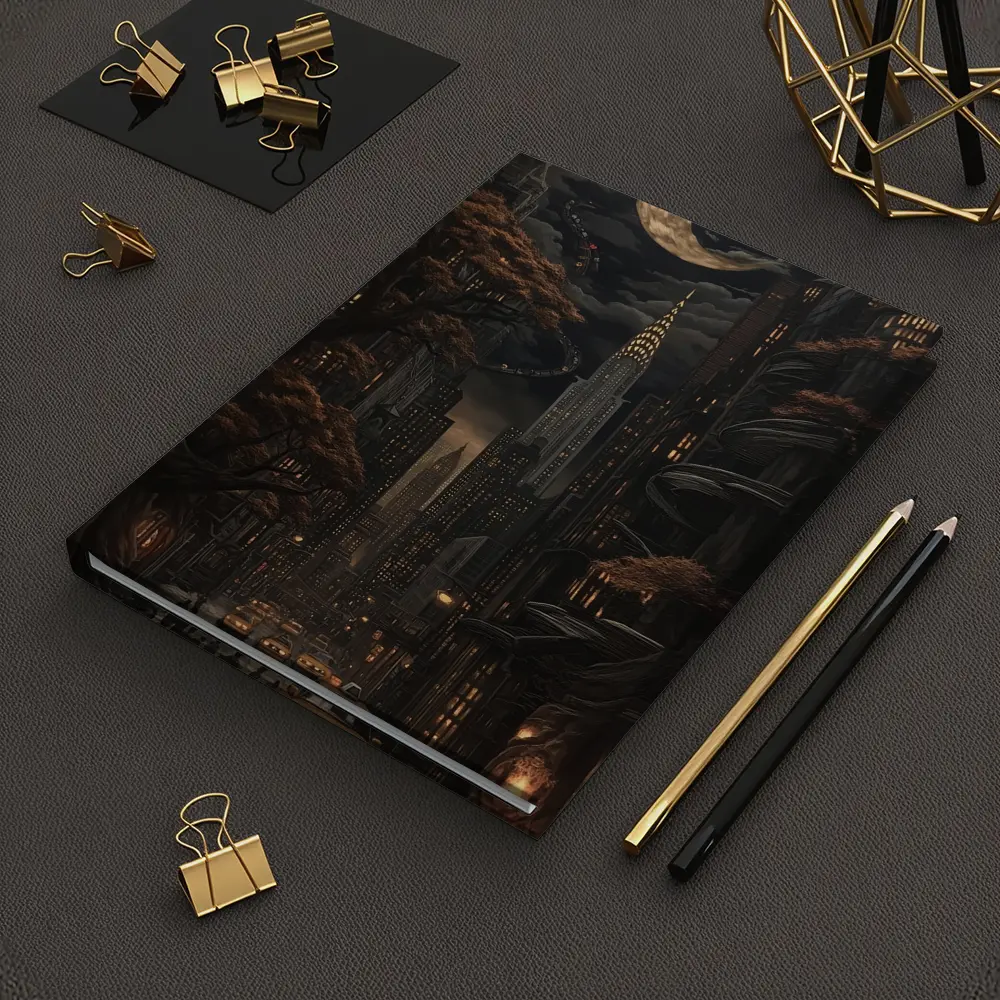 Dark Gothic City Night Crescent Moon Art – Notebooks
