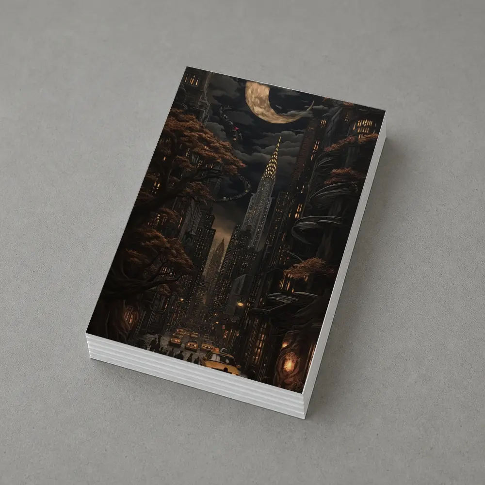 Dark Gothic City Night Crescent Moon Art – Postcards