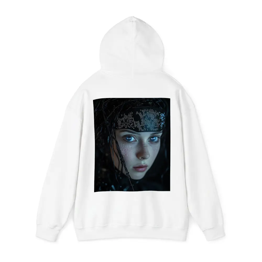Cyberpunk Girl Digital Code Dark Portrait – Hoodies