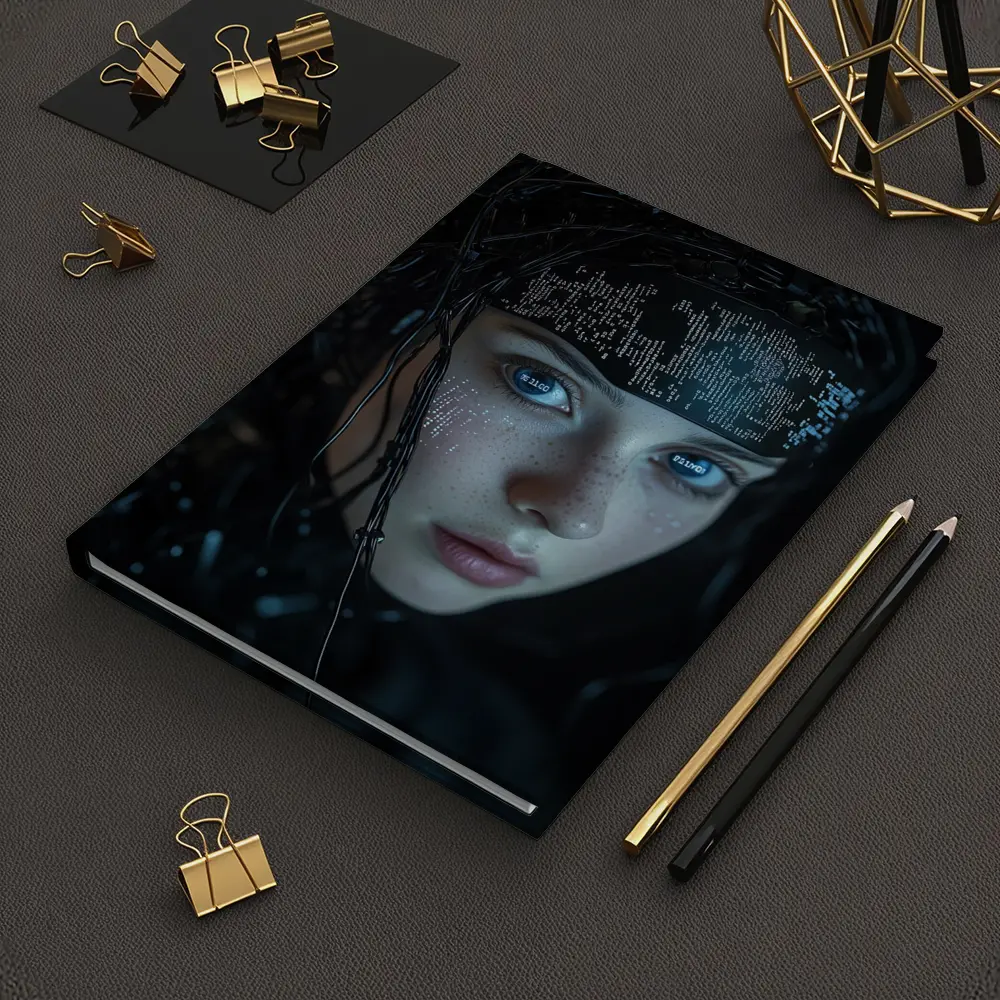 Cyberpunk Girl Digital Code Dark Portrait – Notebooks