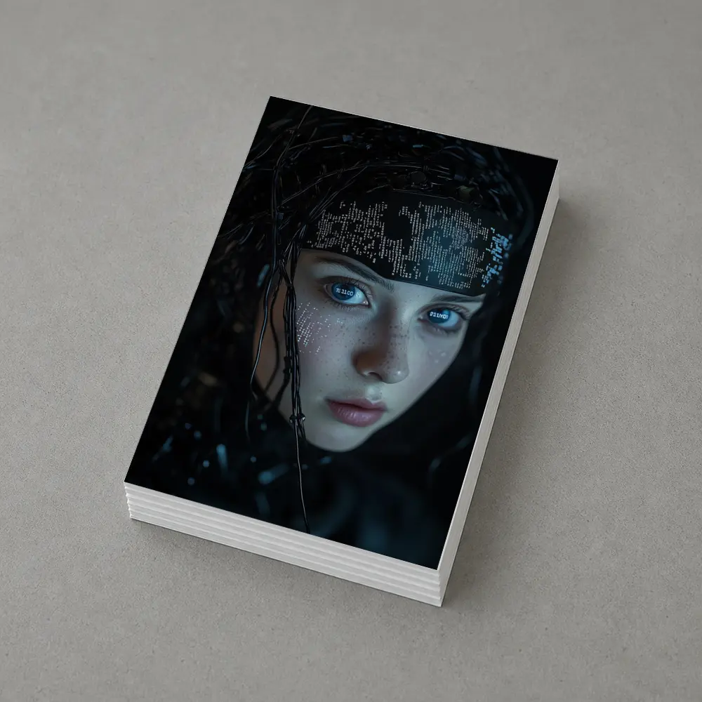 Cyberpunk Girl Digital Code Dark Portrait – Postcards