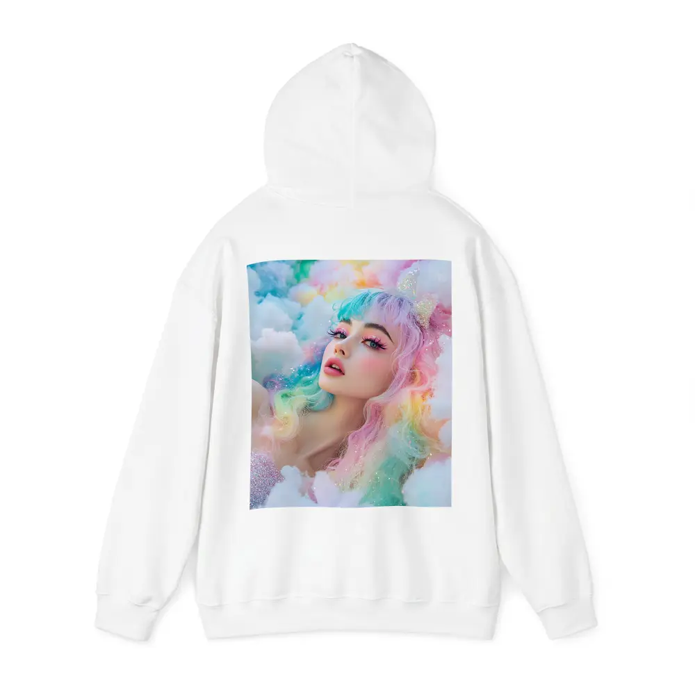 Pastel Rainbow Hair Woman Fluffy Clouds Fantasy – Hoodies