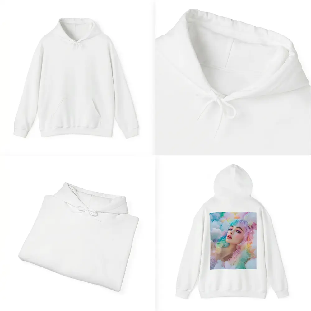 Pastel Rainbow Hair Woman Fluffy Clouds Fantasy – Hoodies
