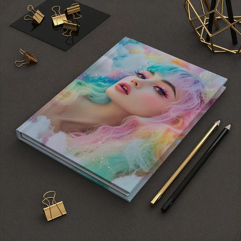 Pastel Rainbow Hair Woman Fluffy Clouds Fantasy – Notebooks