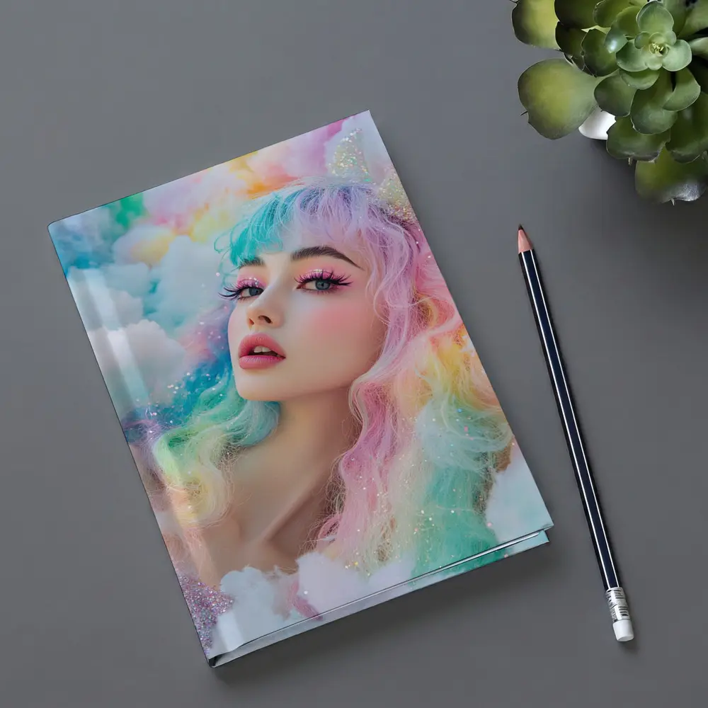 Pastel Rainbow Hair Woman Fluffy Clouds Fantasy – Notebooks