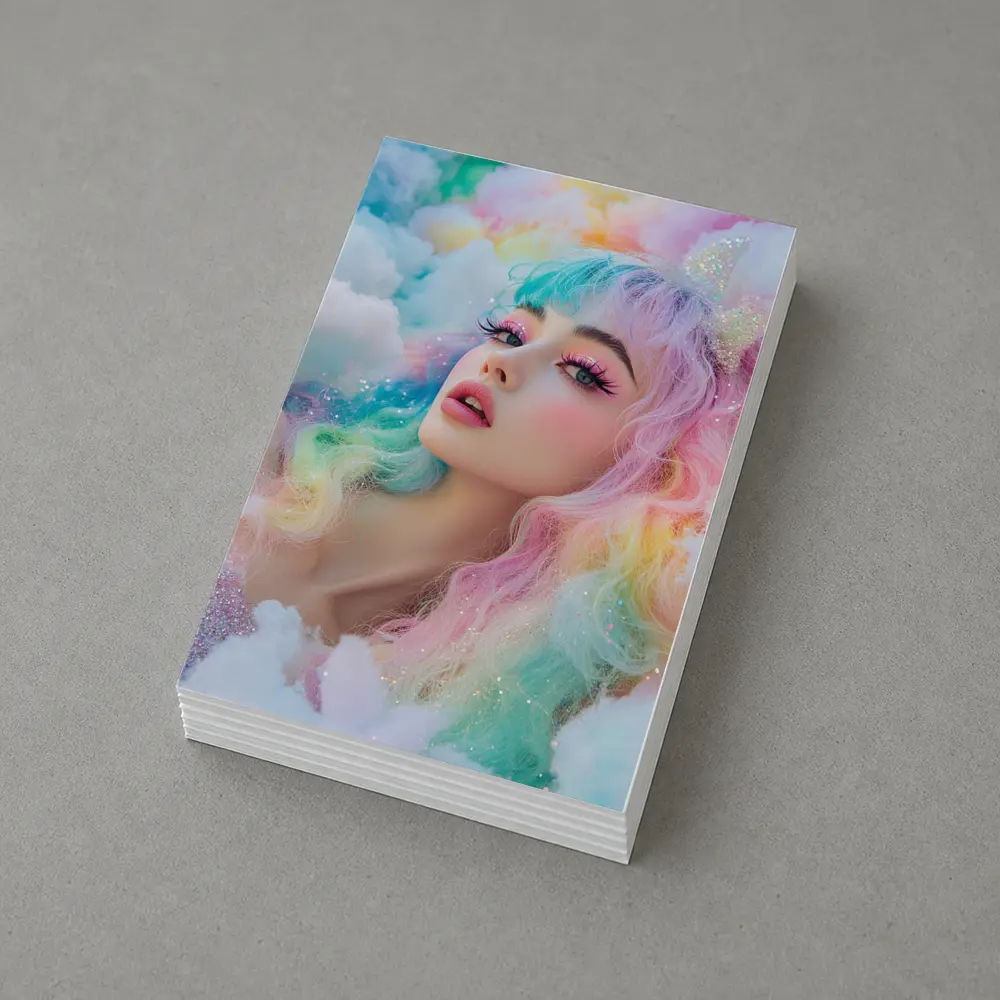 Pastel Rainbow Hair Woman Fluffy Clouds Fantasy – Postcards