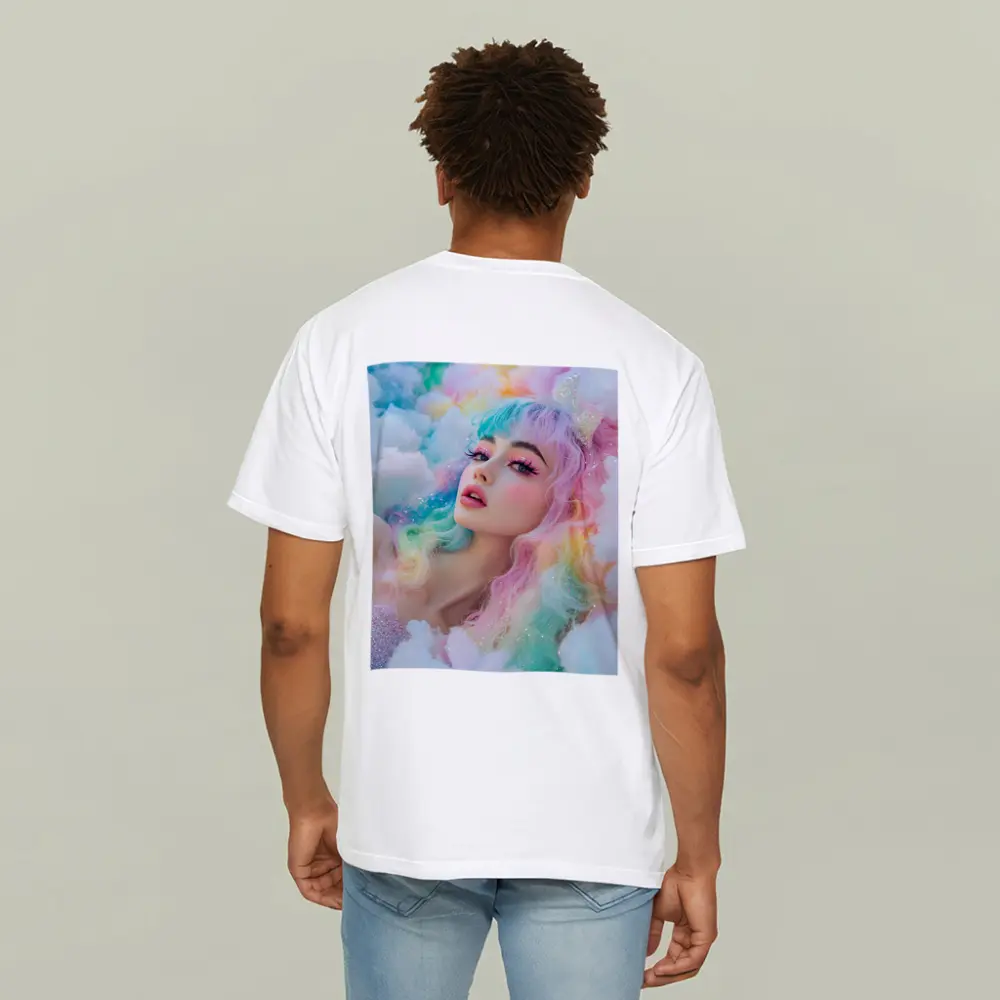 Pastel Rainbow Hair Woman Fluffy Clouds Fantasy – T-Shirts