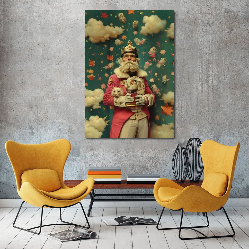 Surreal King With Cats Stars Fantasy – Wall Art
