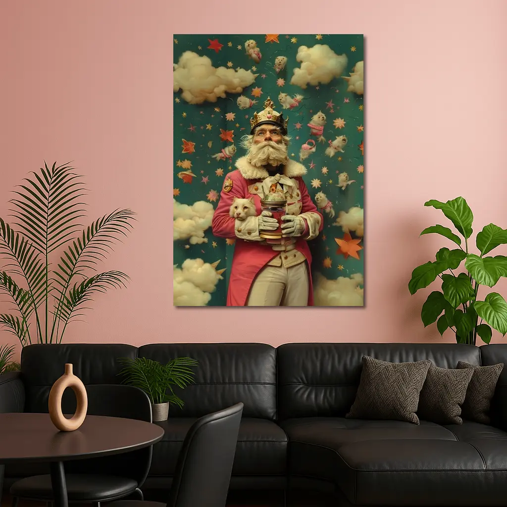 Surreal King With Cats Stars Fantasy – Wall Art