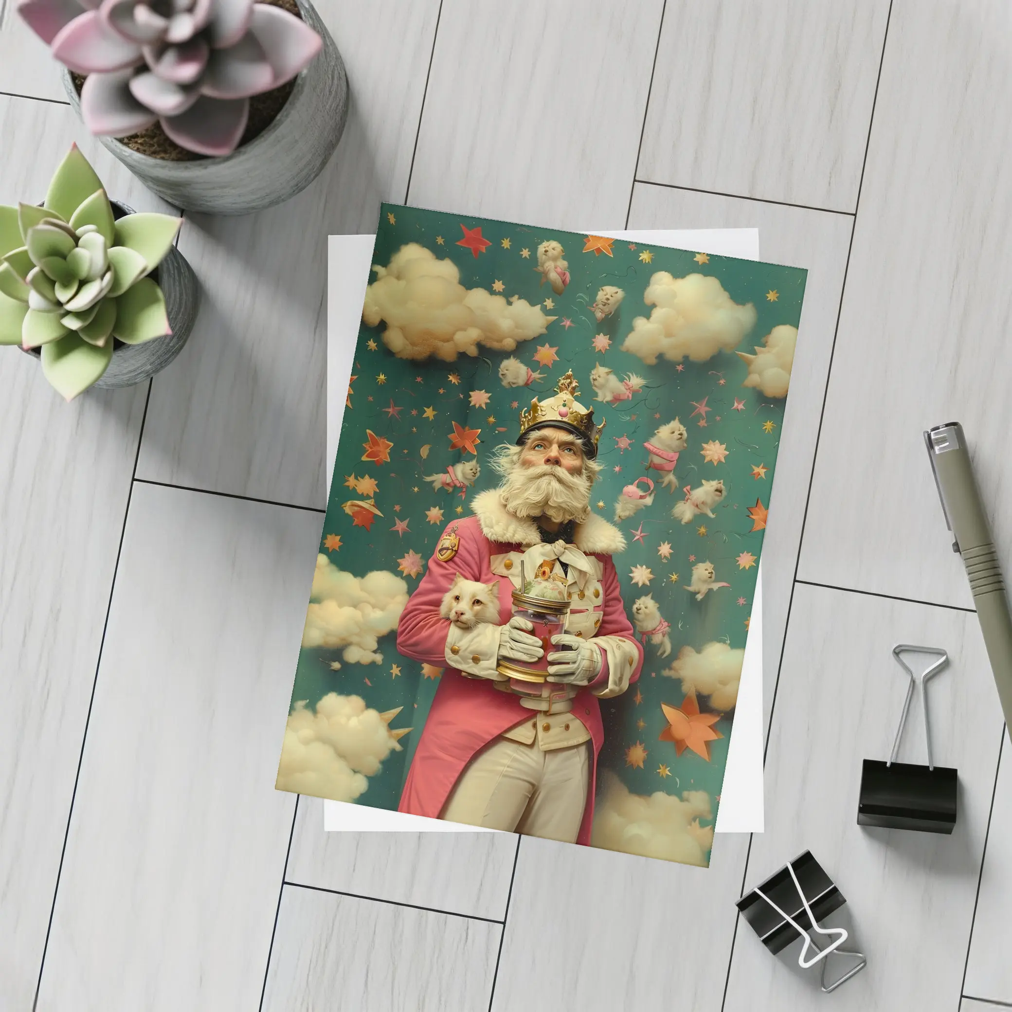 Surreal King With Cats Stars Fantasy – Postcards
