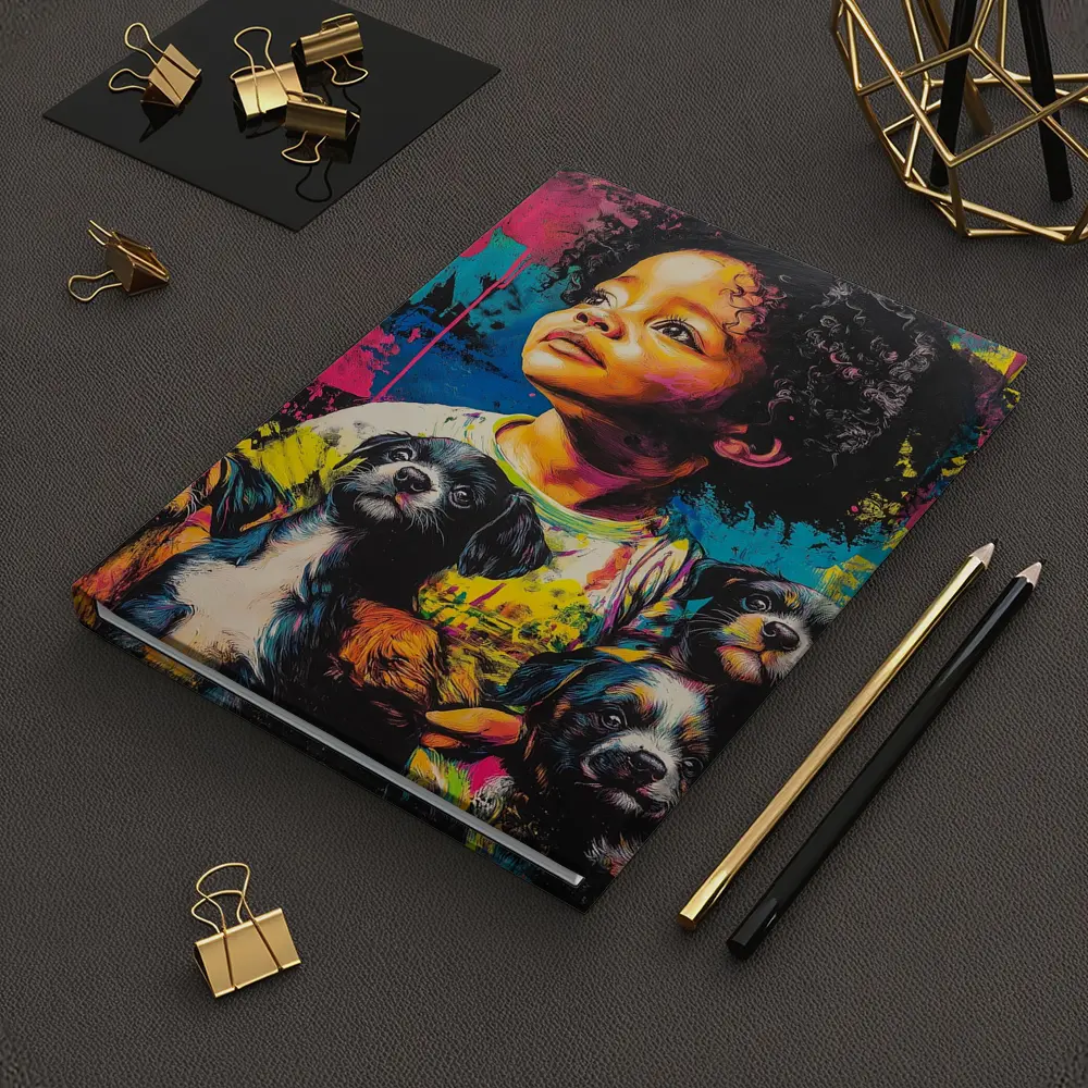 Child With Puppies Colorful Pop Art – Notebooks