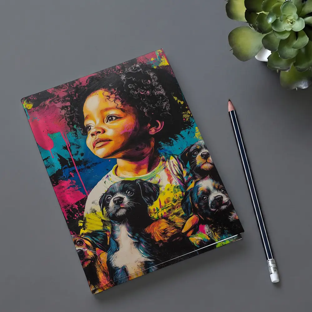 Child With Puppies Colorful Pop Art – Notebooks