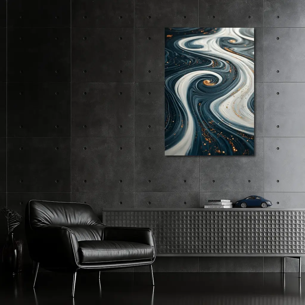 Dark Blue Marble Swirl Gold Abstract Art – Wall Art