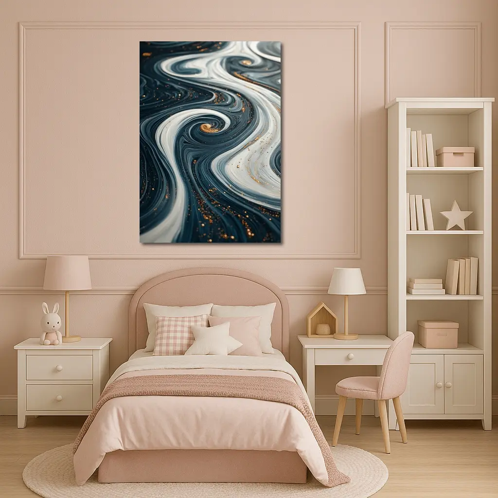 Dark Blue Marble Swirl Gold Abstract Art – Wall Art