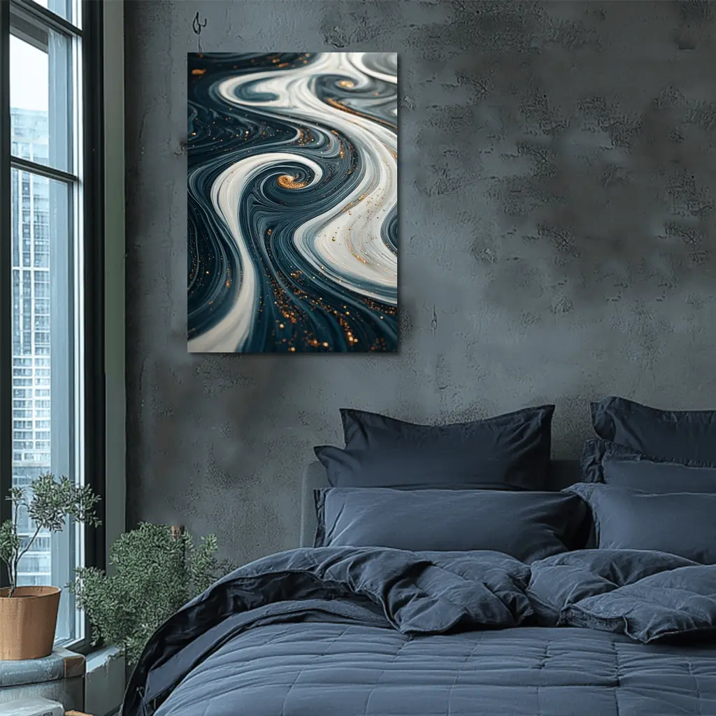 Dark Blue Marble Swirl Gold Abstract Art – Wall Art