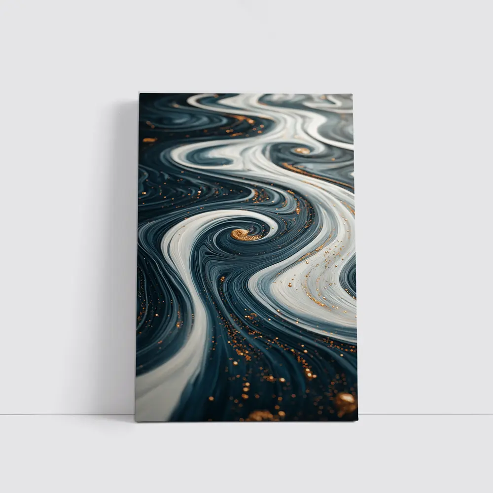 Dark Blue Marble Swirl Gold Abstract Art – Wall Art
