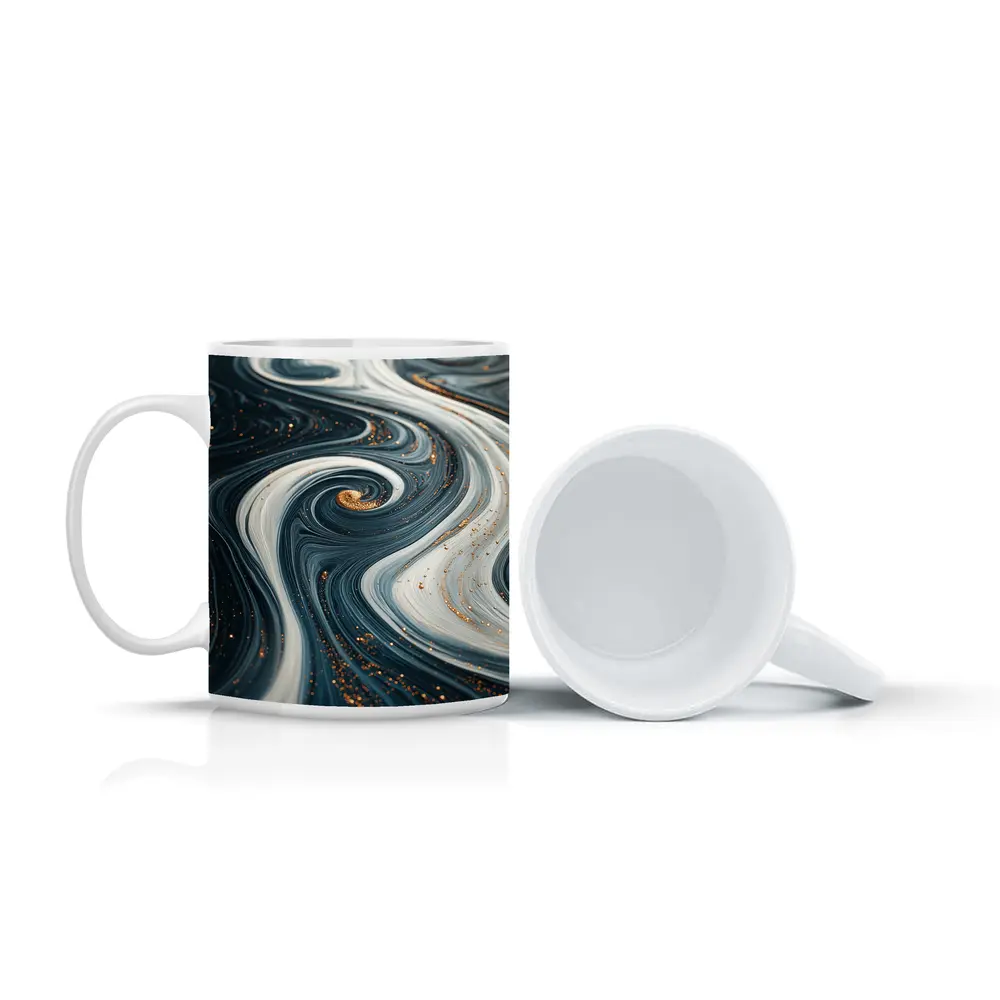 Dark Blue Marble Swirl Gold Abstract Art – Mugs