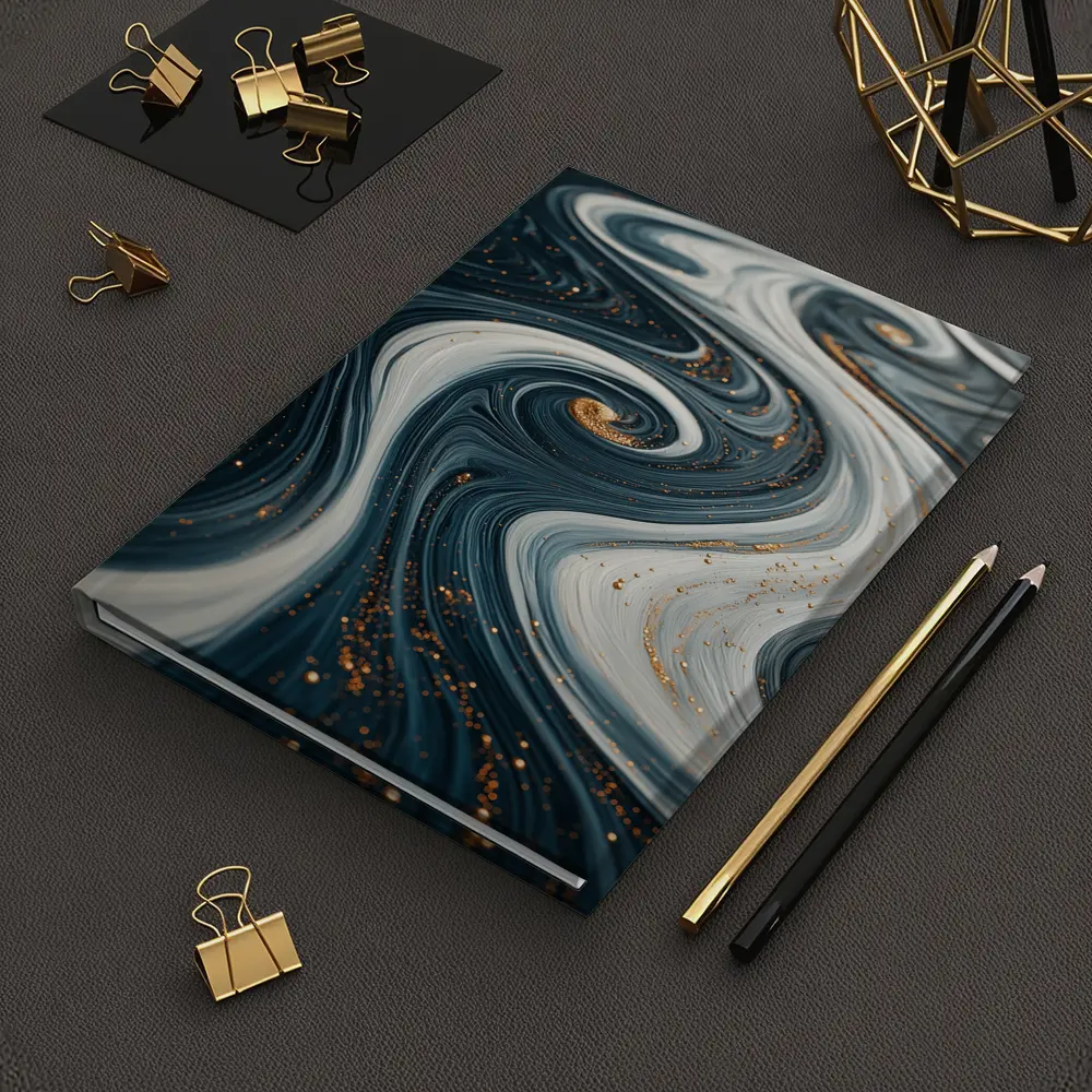 Dark Blue Marble Swirl Gold Abstract Art – Notebooks