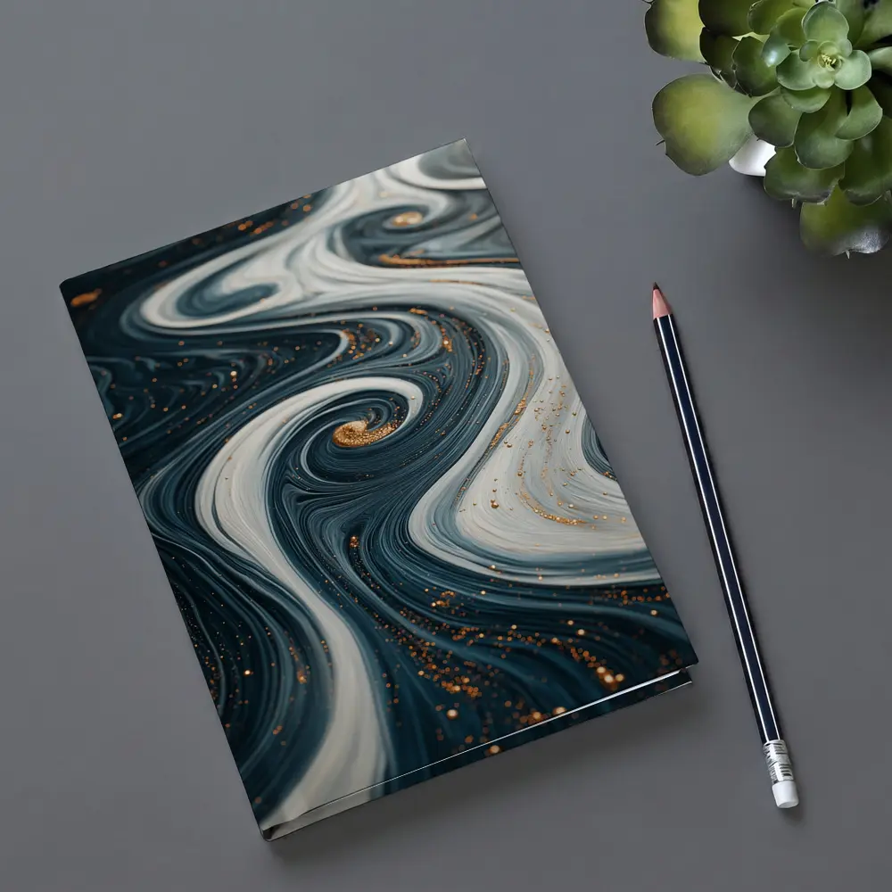 Dark Blue Marble Swirl Gold Abstract Art – Notebooks