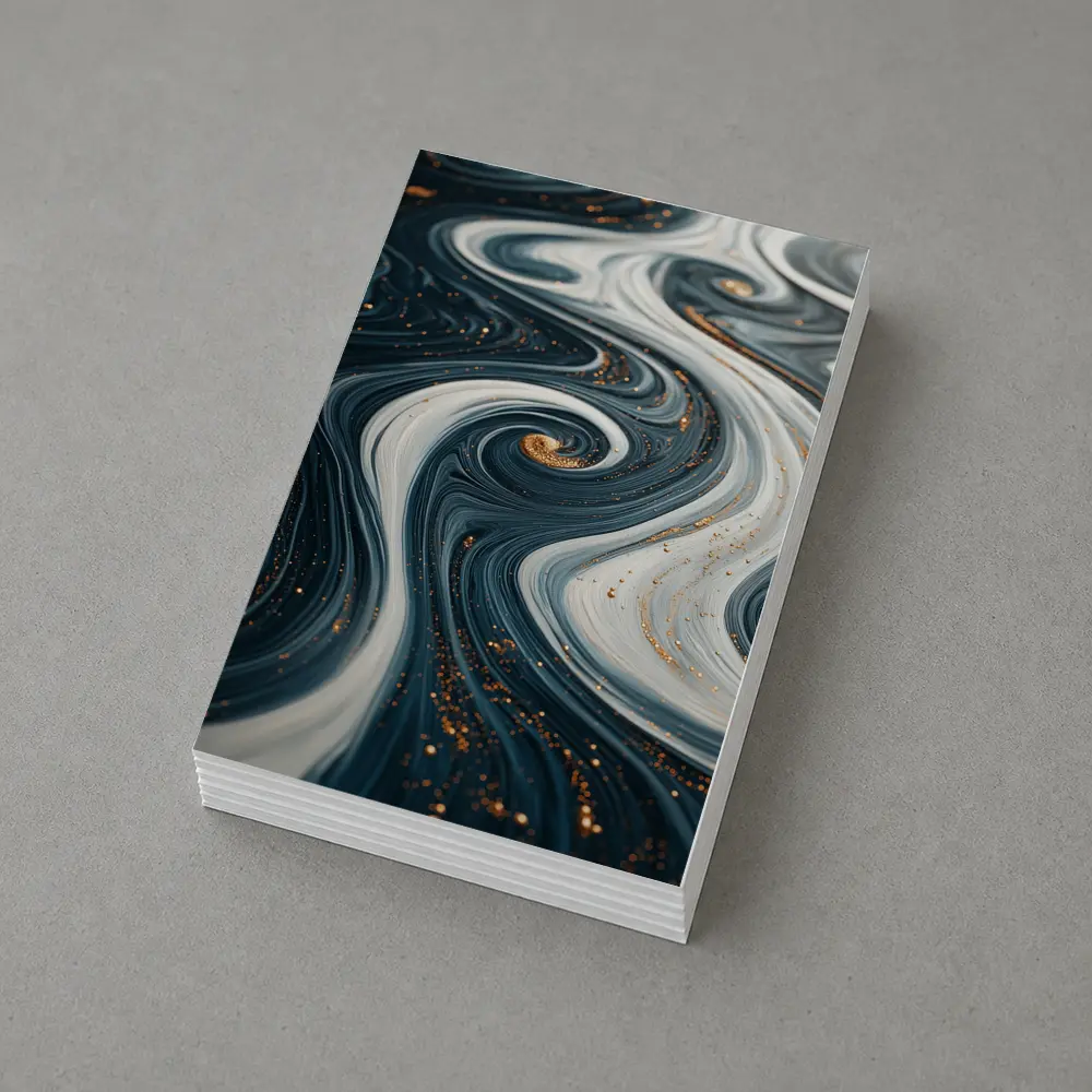 Dark Blue Marble Swirl Gold Abstract Art – Postcards