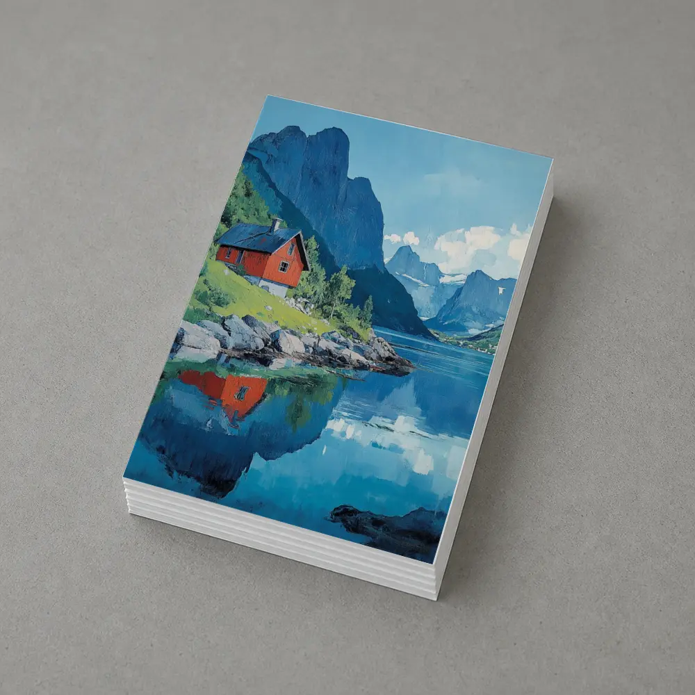Red Cabin Norwegian Fjord Oil Painting – Postcards