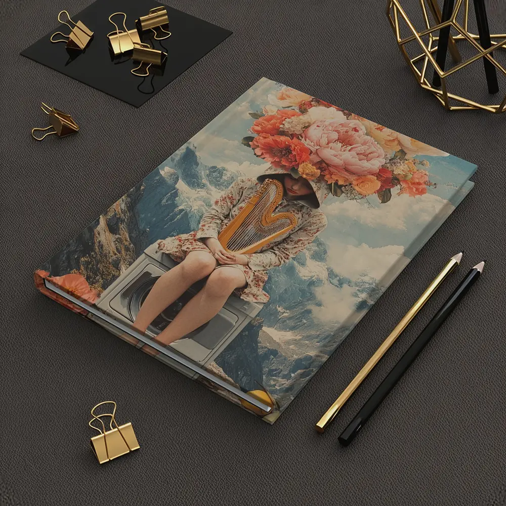Floral Head Woman Harp Mountain Collage – Notebooks