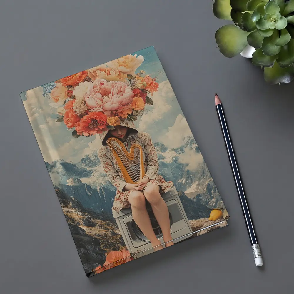 Floral Head Woman Harp Mountain Collage – Notebooks