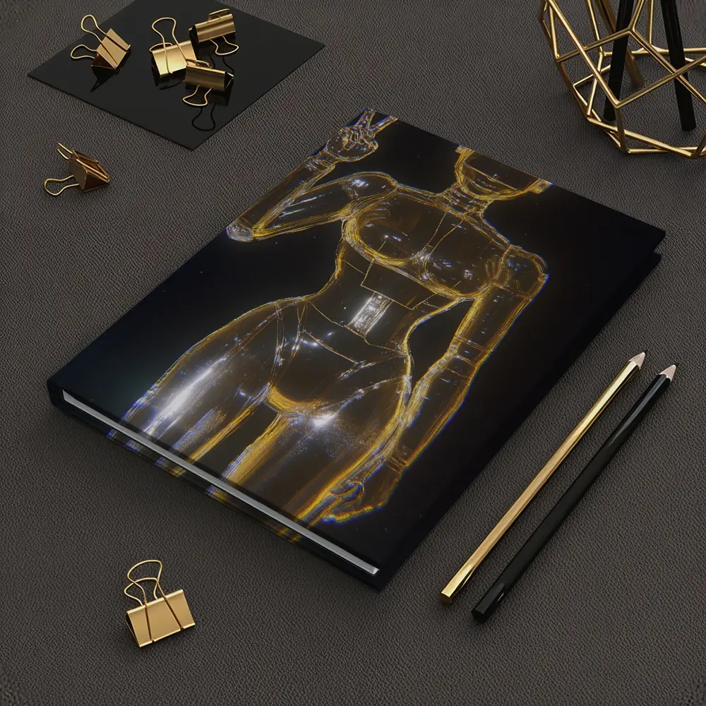 Golden Glass Robot Woman Peace Sign – Notebooks
