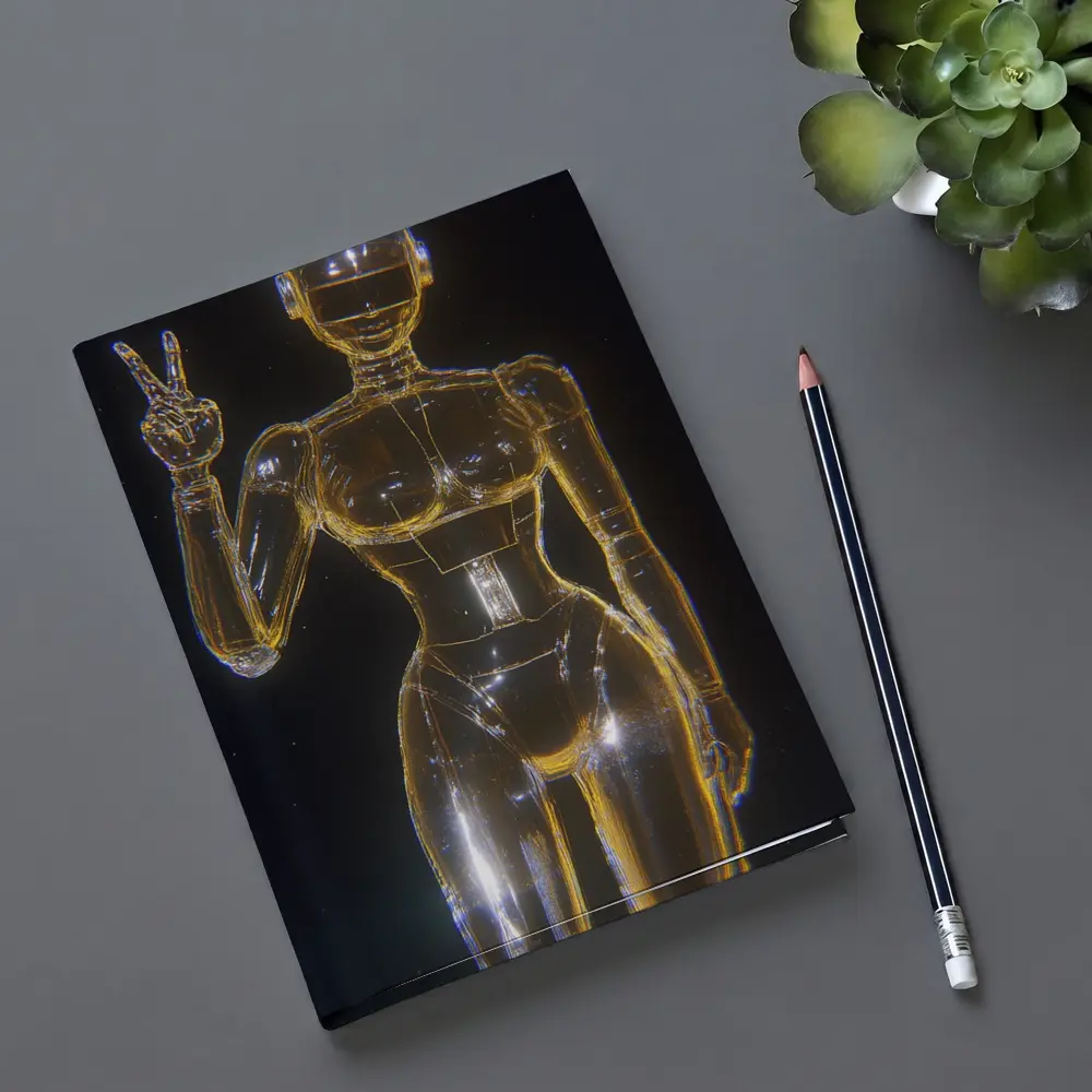Golden Glass Robot Woman Peace Sign – Notebooks
