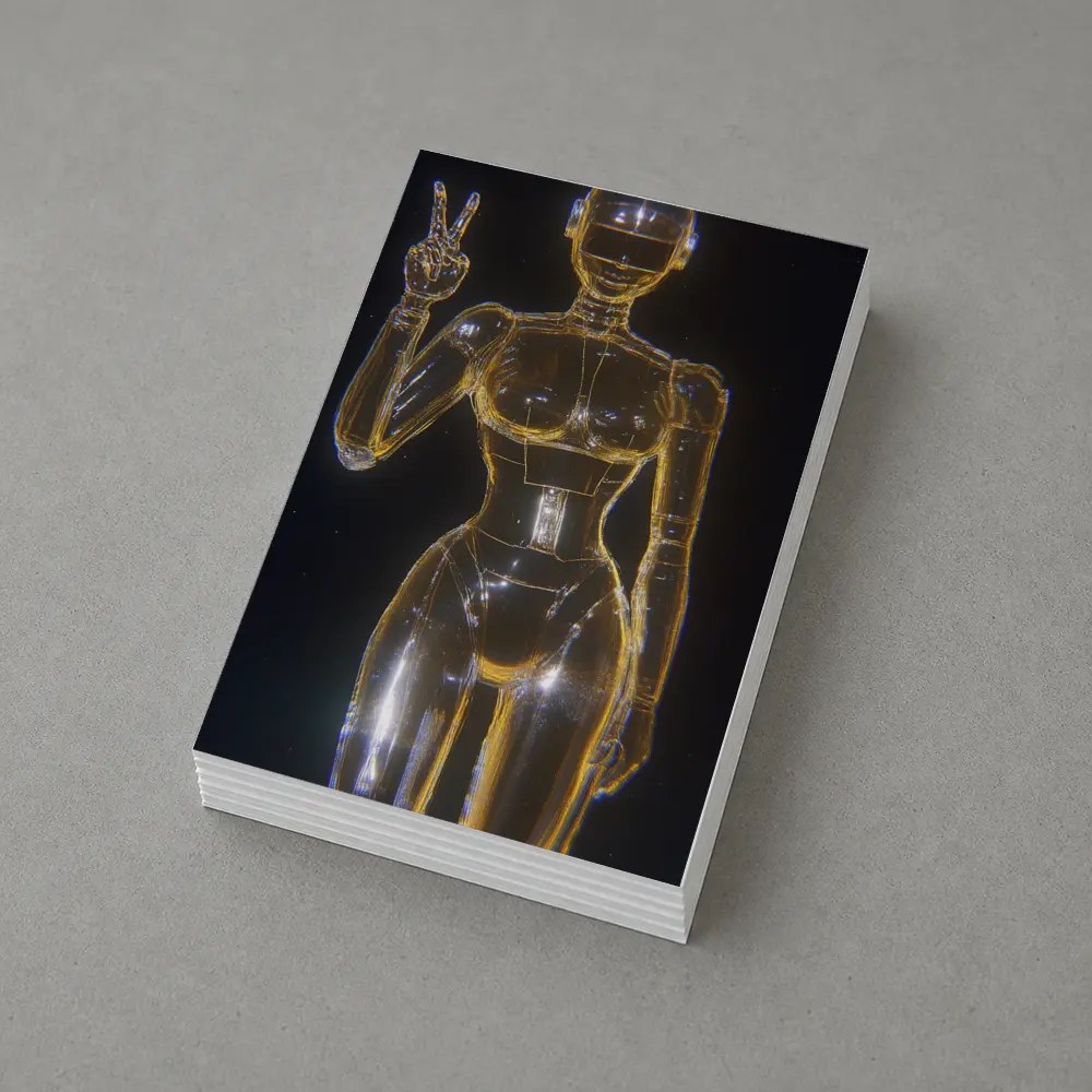 Golden Glass Robot Woman Peace Sign – Postcards