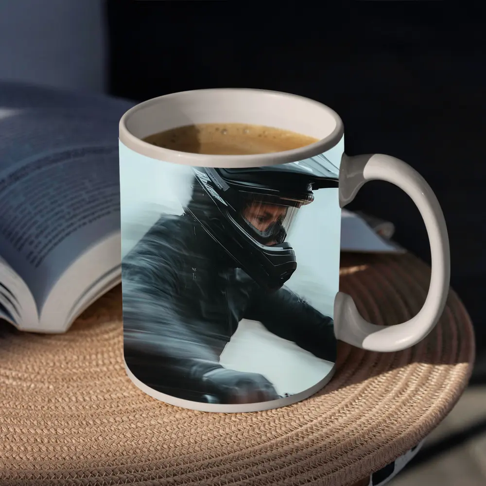Motorcyclist Riding Fast Motion Blur Art – Mugs