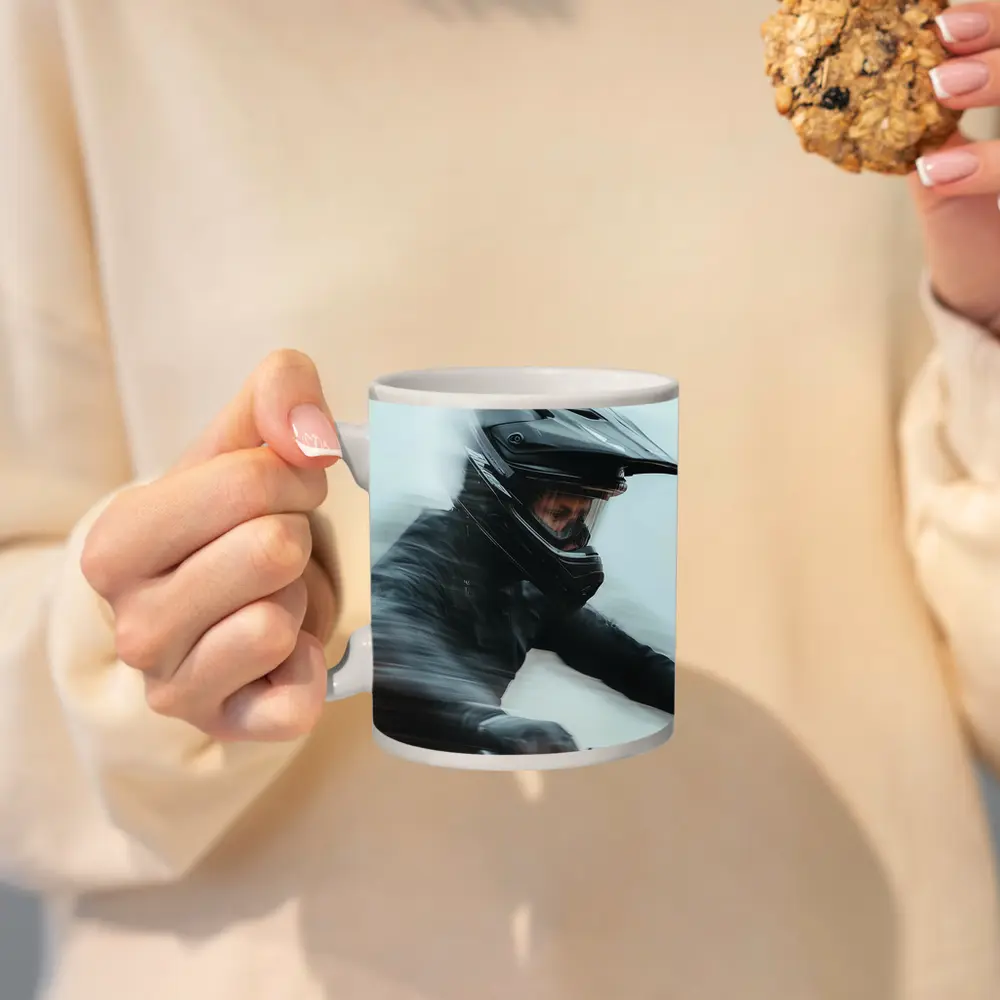 Motorcyclist Riding Fast Motion Blur Art – Mugs