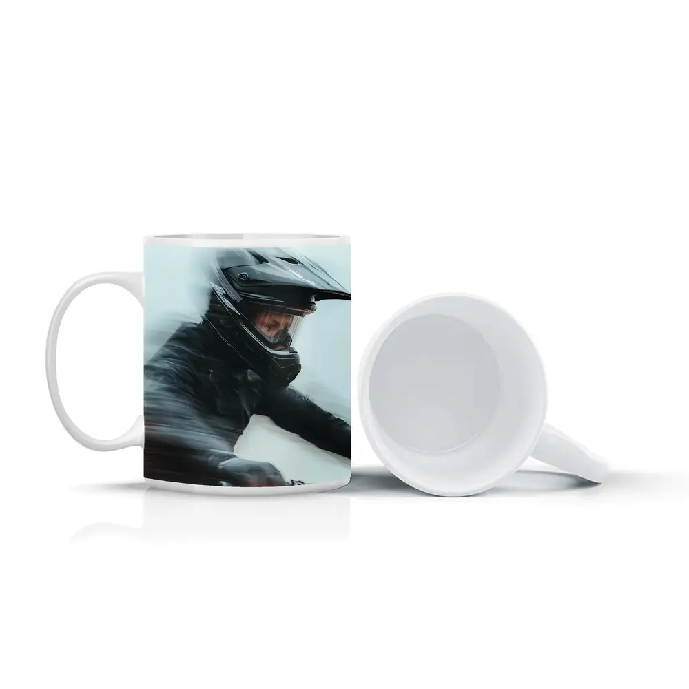 Motorcyclist Riding Fast Motion Blur Art – Mugs