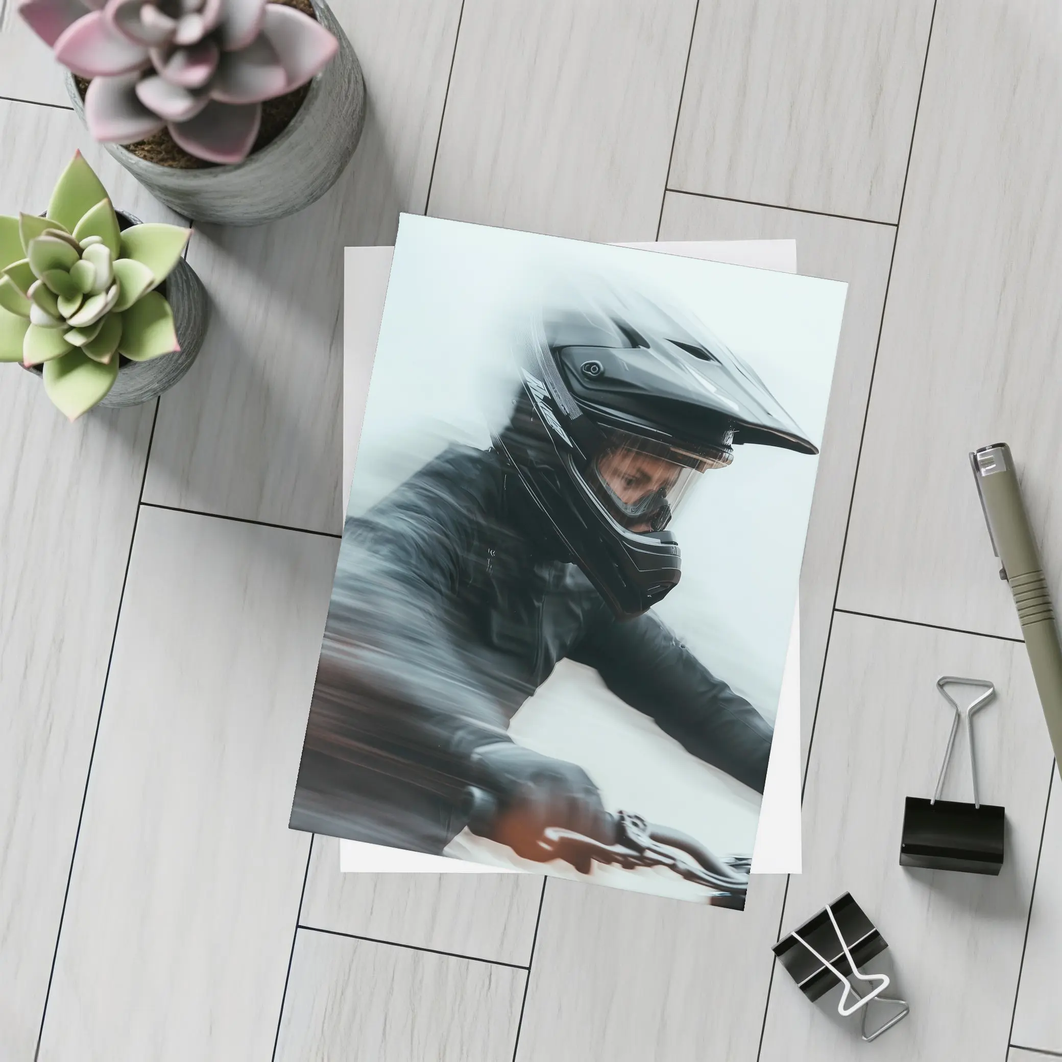 Motorcyclist Riding Fast Motion Blur Art – Postcards
