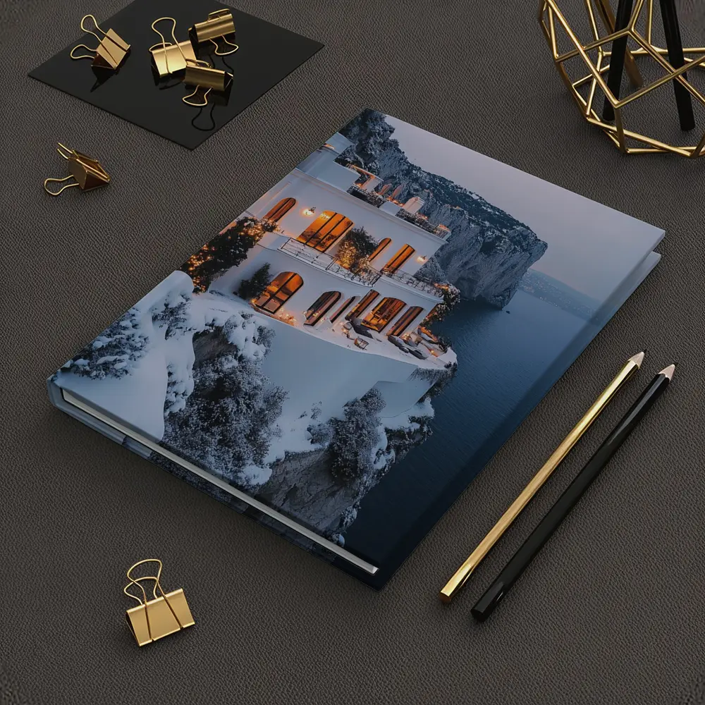 White Cliffside Villa Snowy Winter Sea View – Notebooks