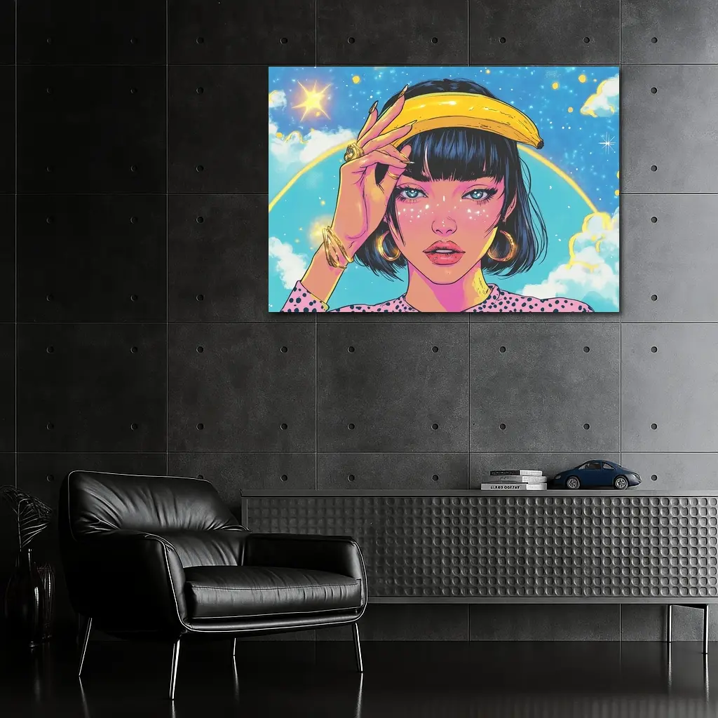 Anime Girl Banana Hat Starry Sky Background – Wall Art