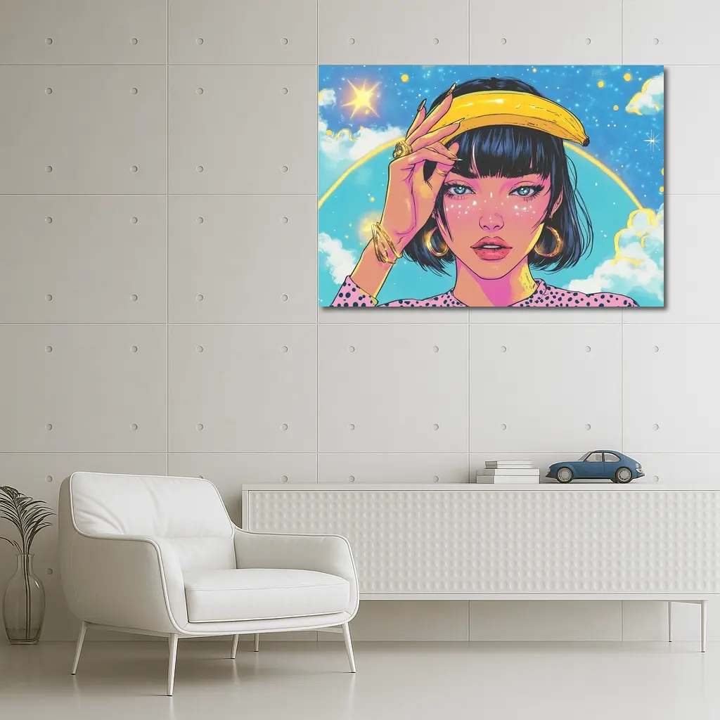 Anime Girl Banana Hat Starry Sky Background – Wall Art