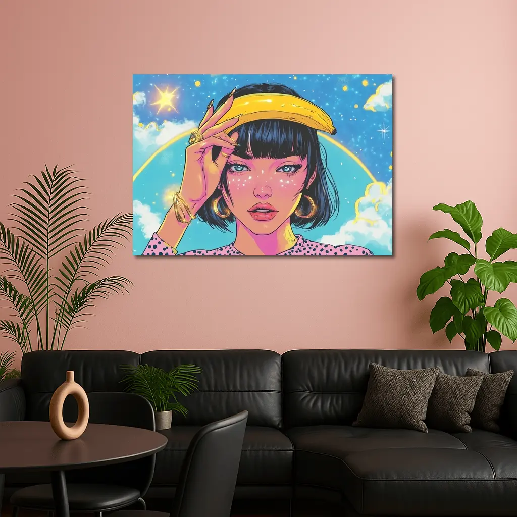 Anime Girl Banana Hat Starry Sky Background – Wall Art