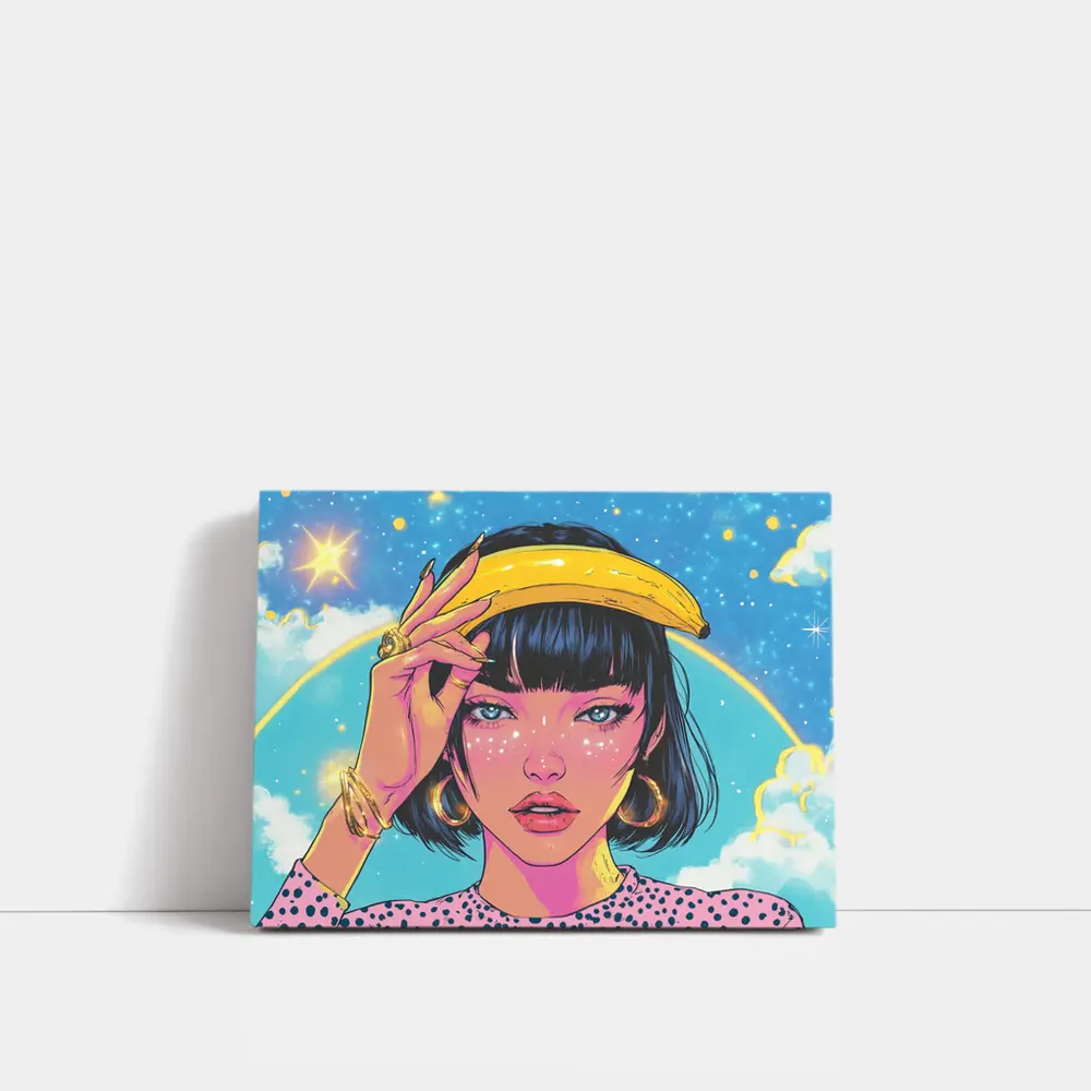 Anime Girl Banana Hat Starry Sky Background – Wall Art