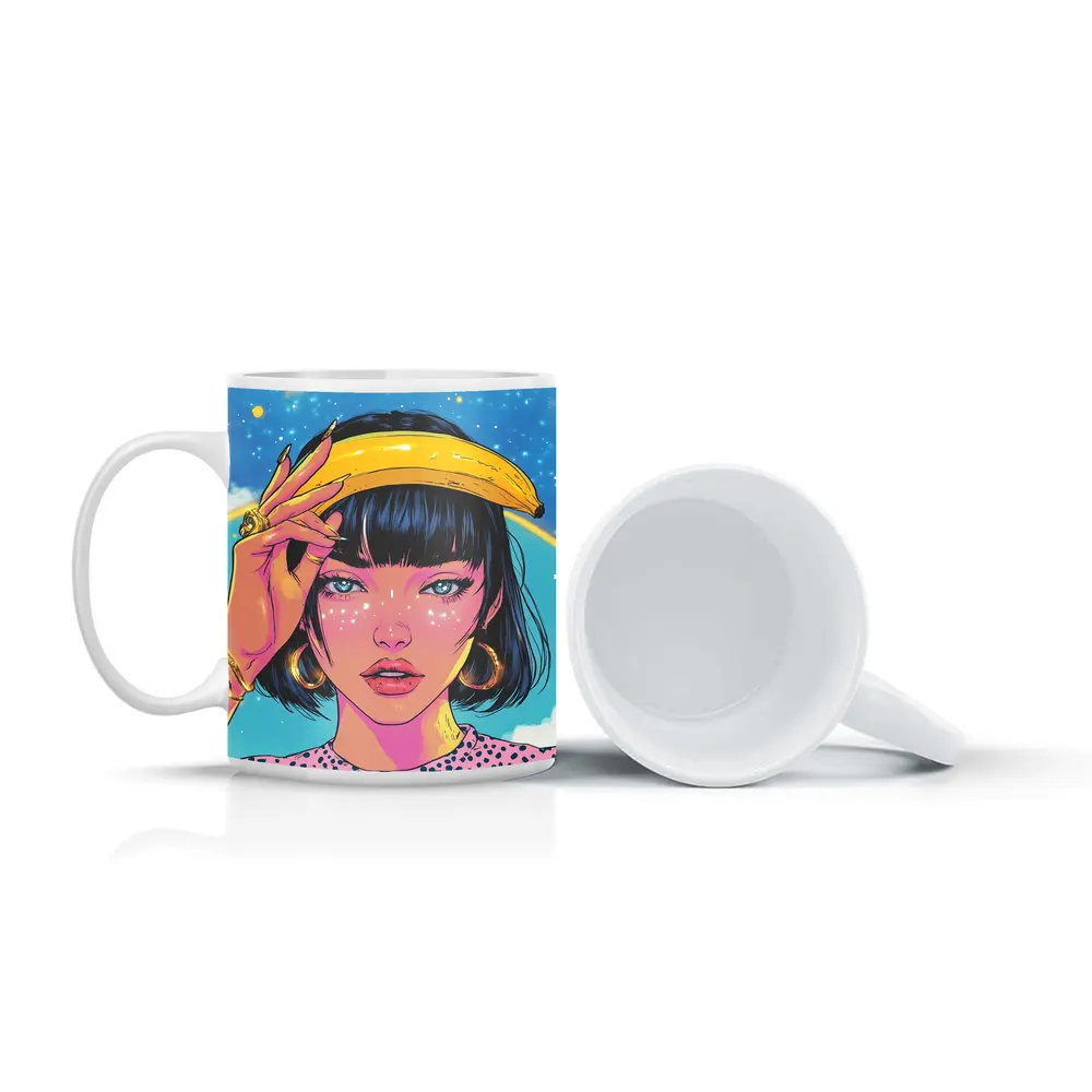 Anime Girl Banana Hat Starry Sky Background – Mugs