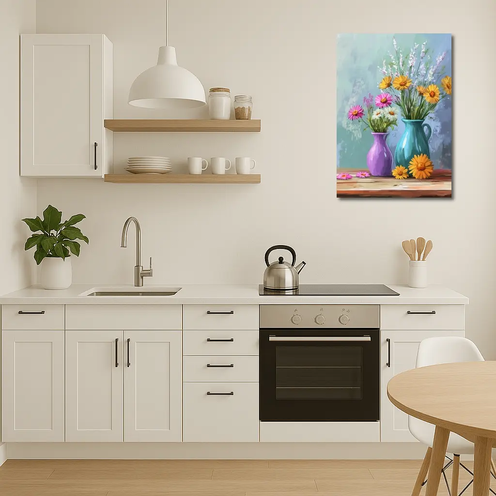 Daisies and Wildflowers in Colorful Vases – Wall Art