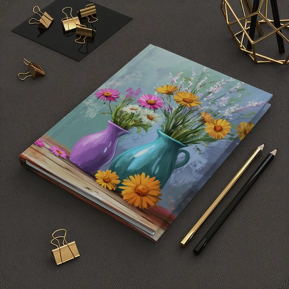 Daisies and Wildflowers in Colorful Vases – Notebooks
