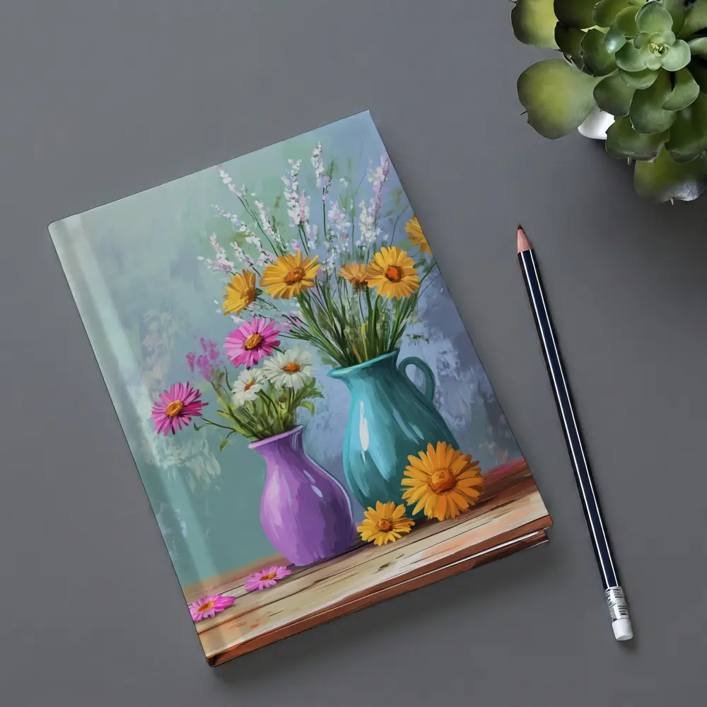 Daisies and Wildflowers in Colorful Vases – Notebooks