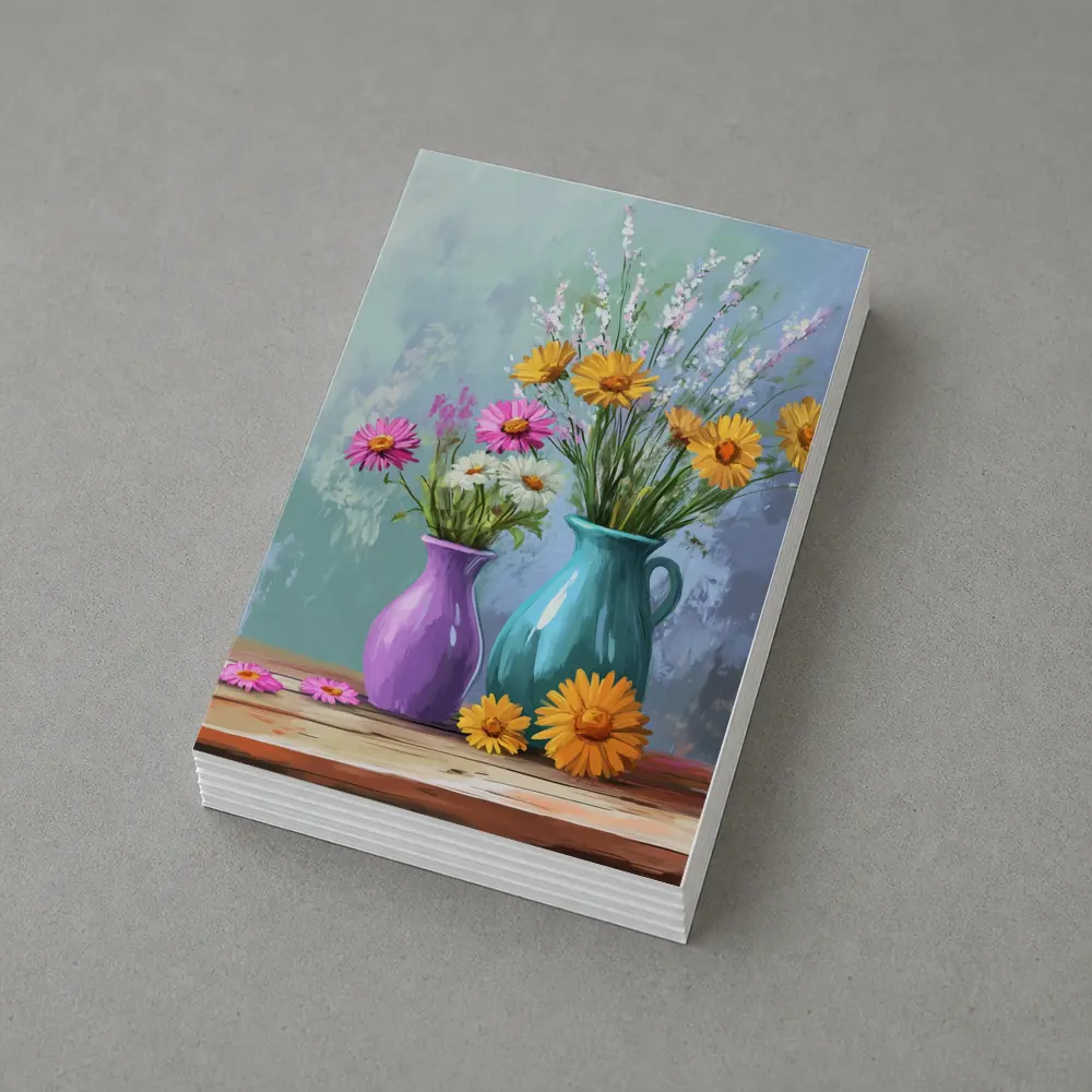 Daisies and Wildflowers in Colorful Vases – Postcards