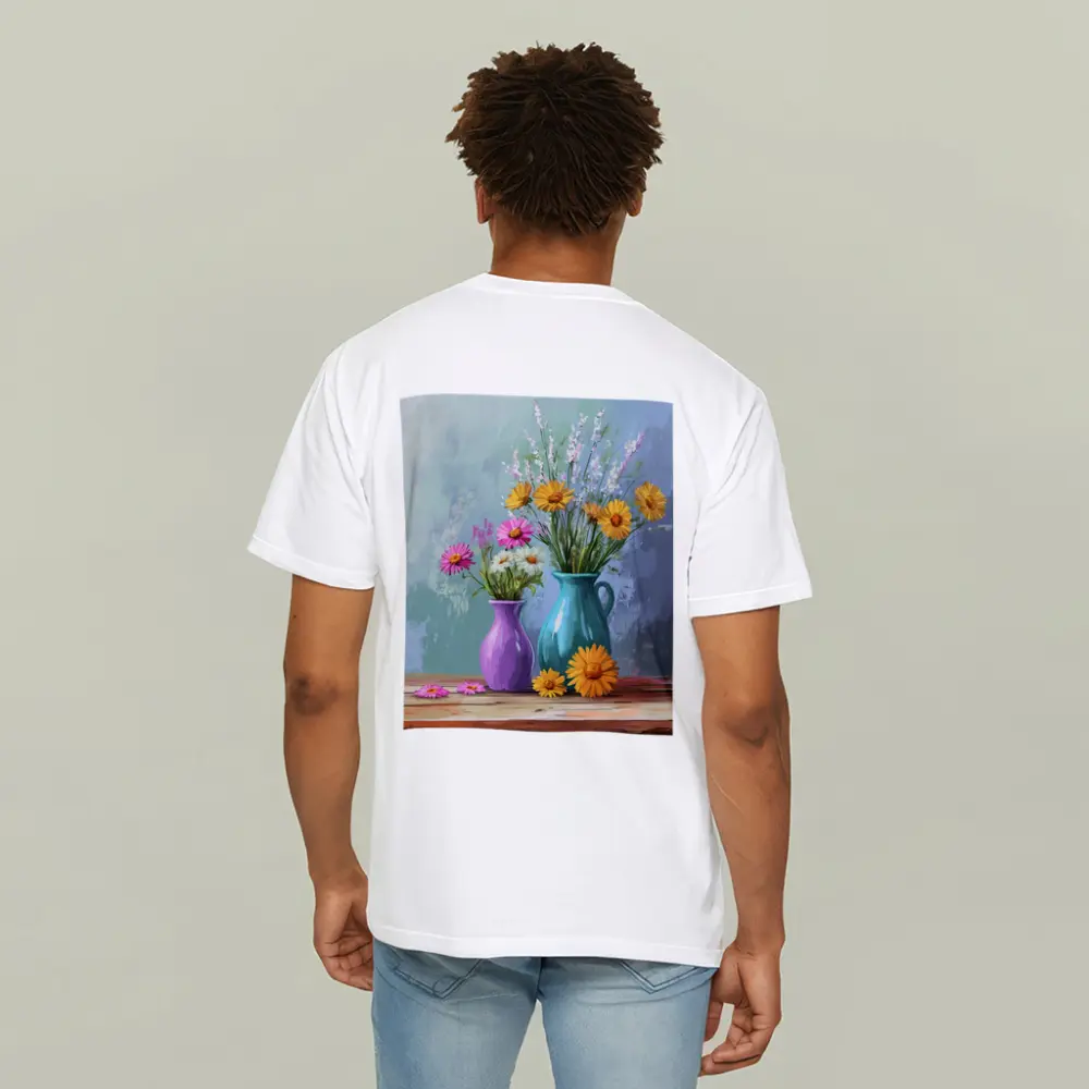 Daisies and Wildflowers in Colorful Vases – T-Shirts