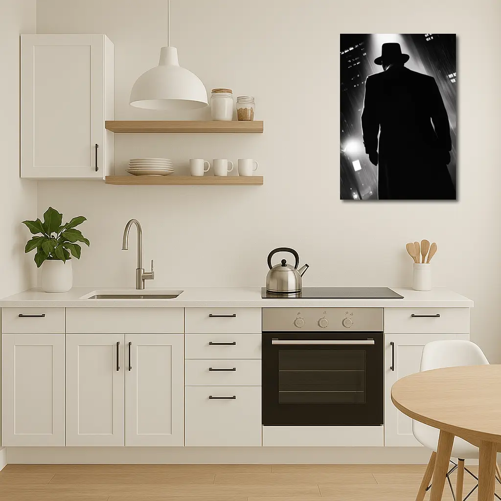 Noir Detective Silhouette Rainy City Night – Wall Art
