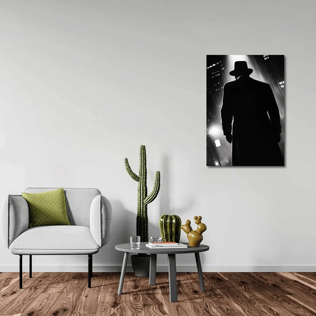 Noir Detective Silhouette Rainy City Night – Wall Art