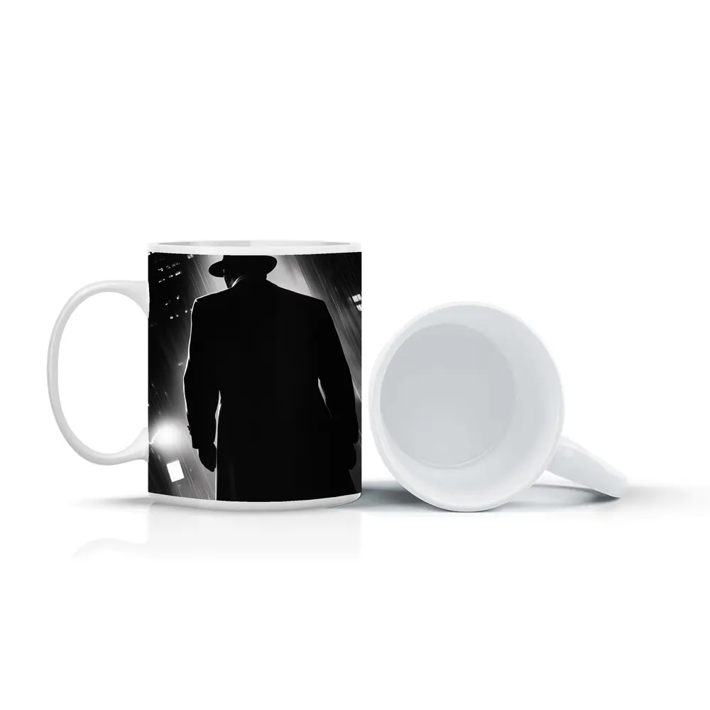 Noir Detective Silhouette Rainy City Night – Mugs