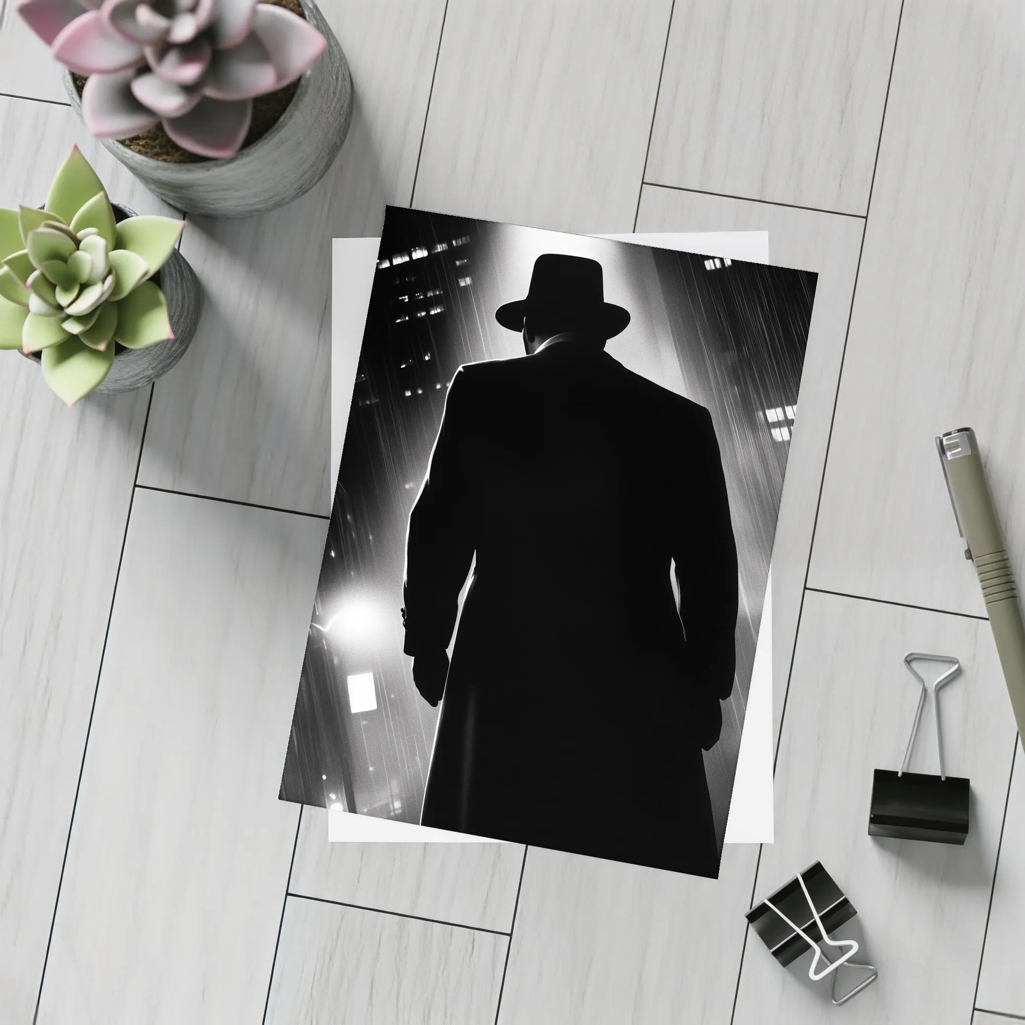 Noir Detective Silhouette Rainy City Night – Postcards