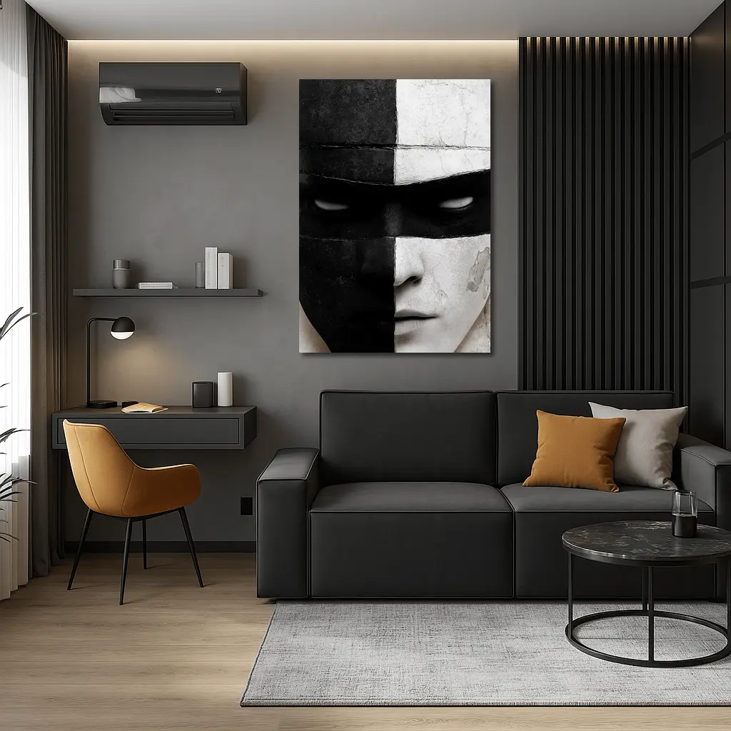 Black White Cracked Mask Face Portrait – Wall Art